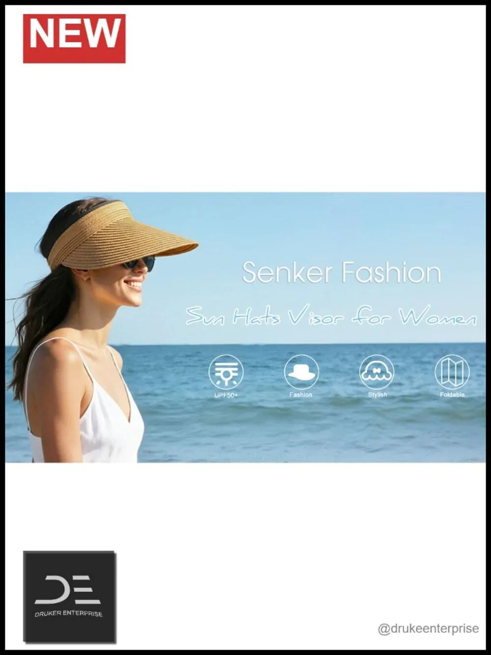 Straw Sun Visor Hat UPF 50+ Wide Brim Adjustable Packable